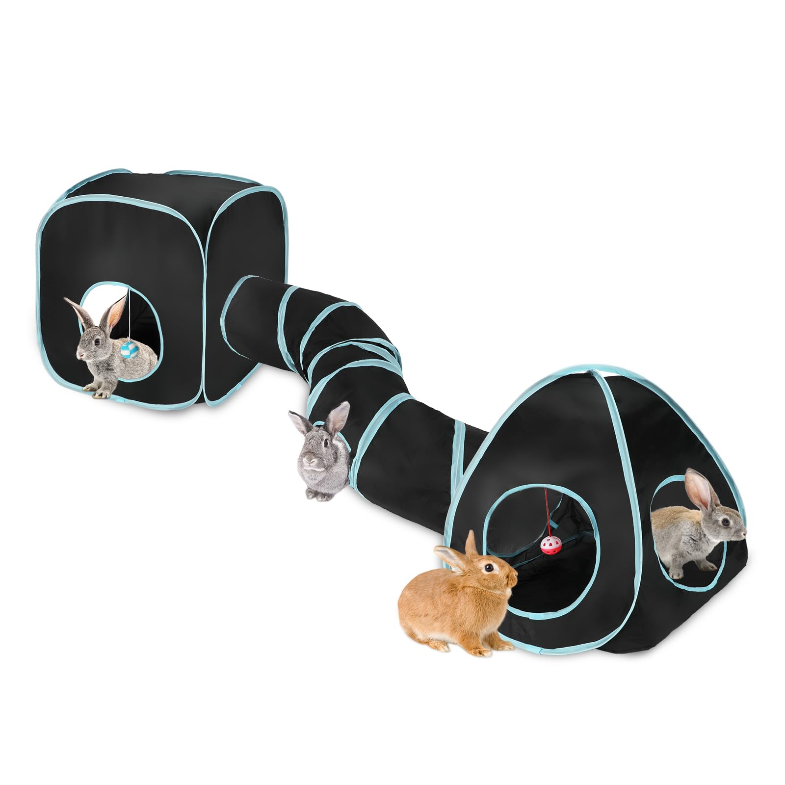 The YUEPET rabbit tunnel collapsible blue-black offers a roomy play space for rabbits.