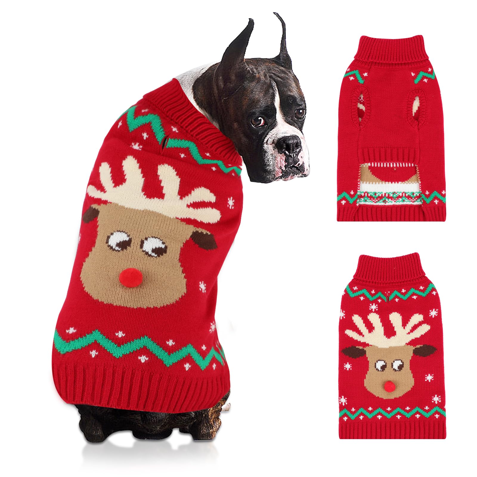 YUEPET reindeer-pattern Christmas sweater keeps pets warm and photo-ready.