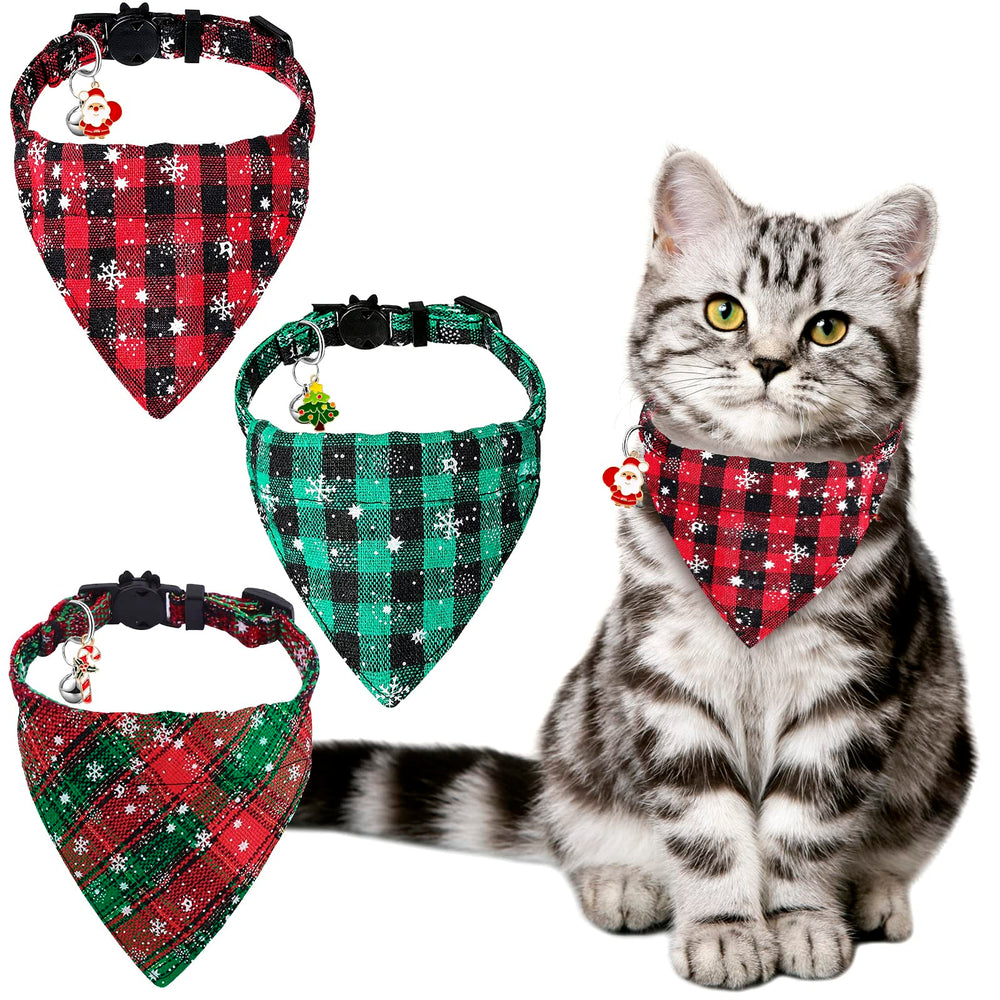 YUJUN cat-bandana-collar plaid snowflake pattern for festive holiday photos