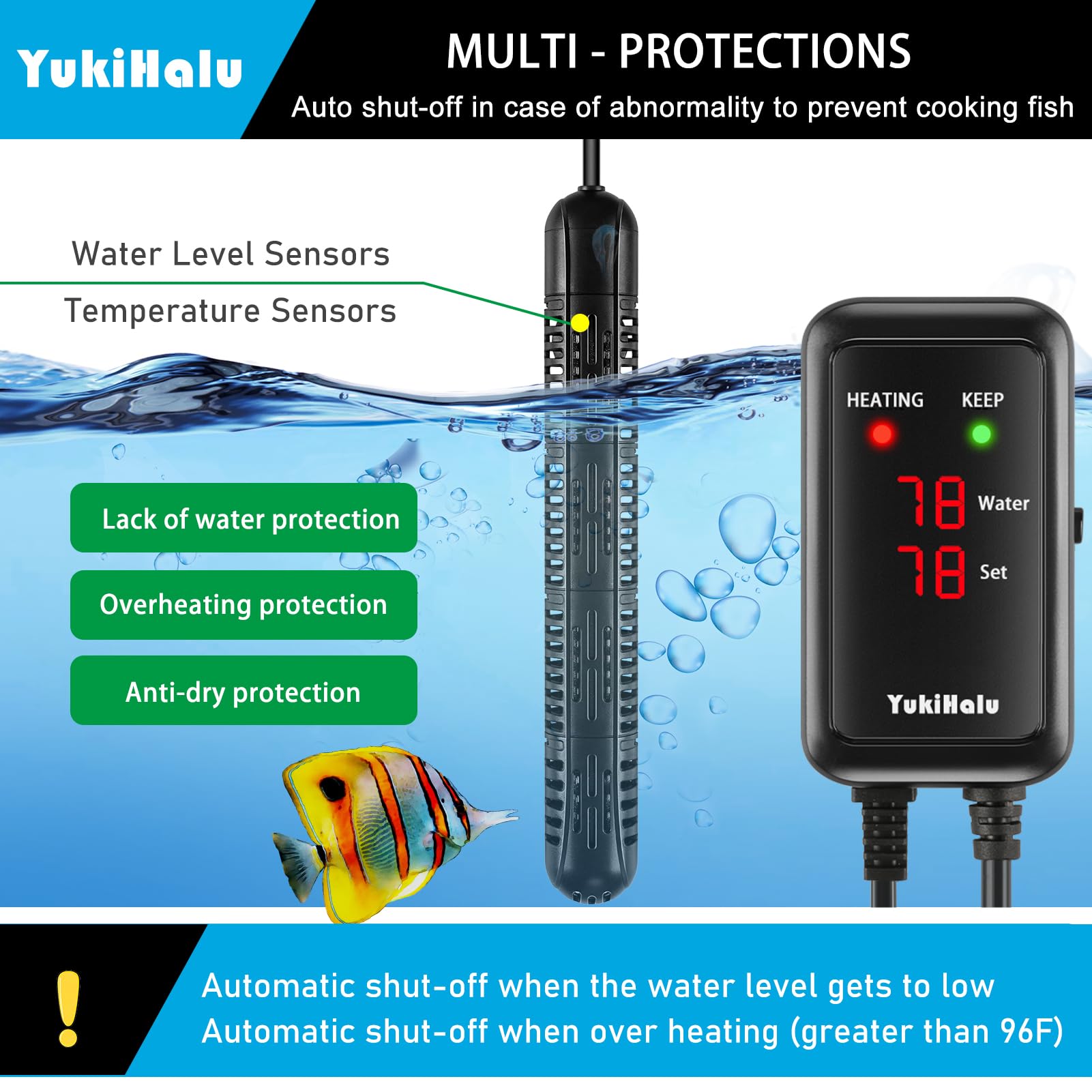 Protective housing and auto shut-off prevent overheating and damage