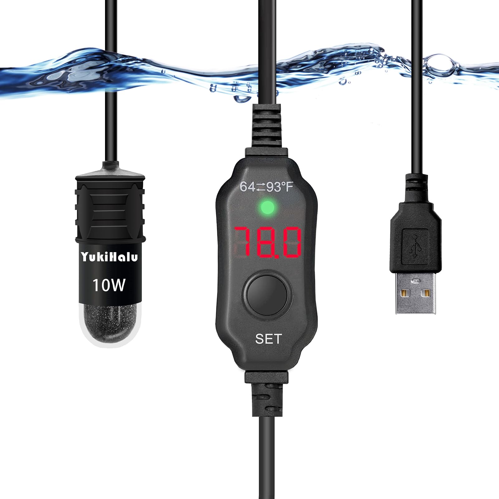 YukiHalu USB heater front display shows precise temperature