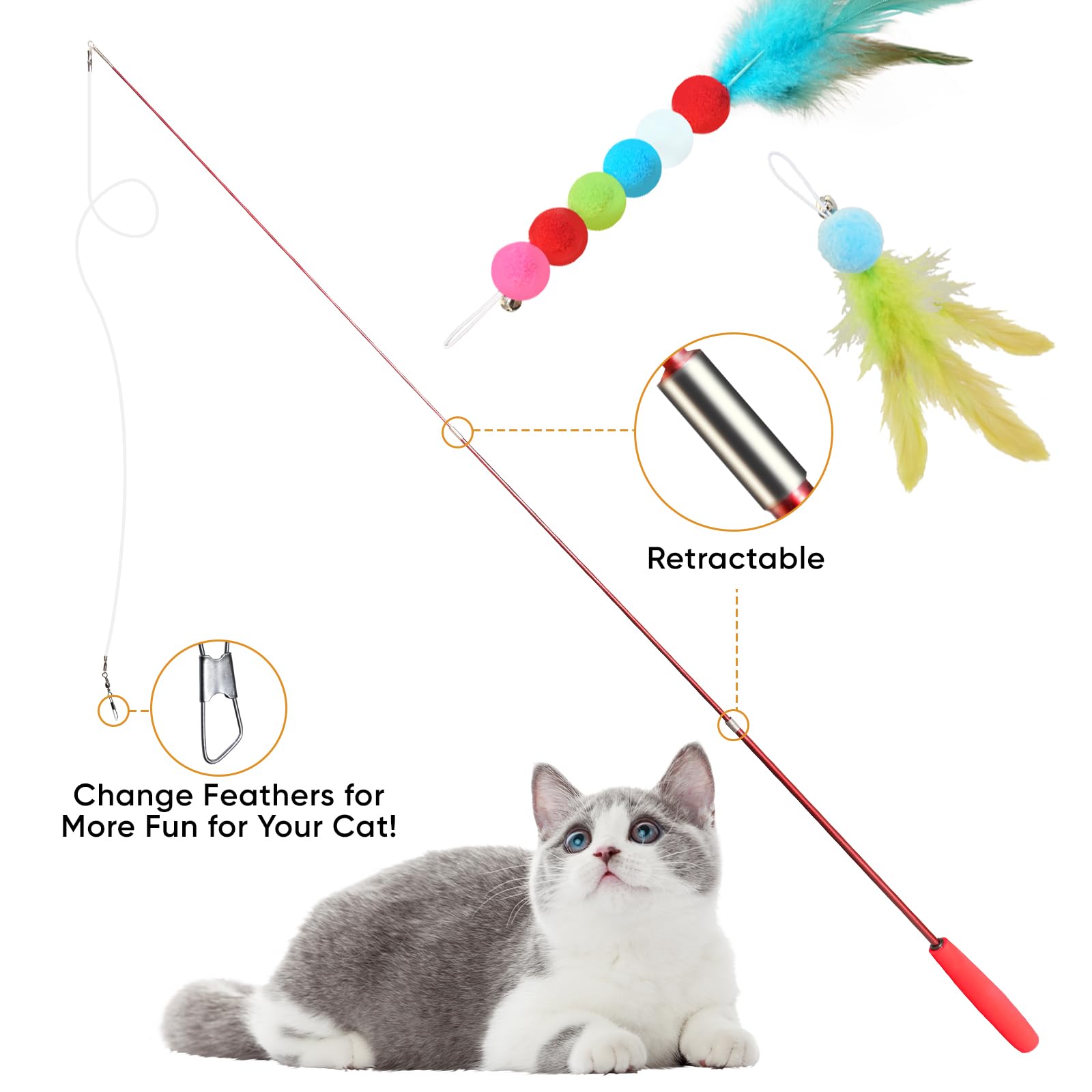 YULOYI feather toy on wand encourages fluttering bursts and curiosity.