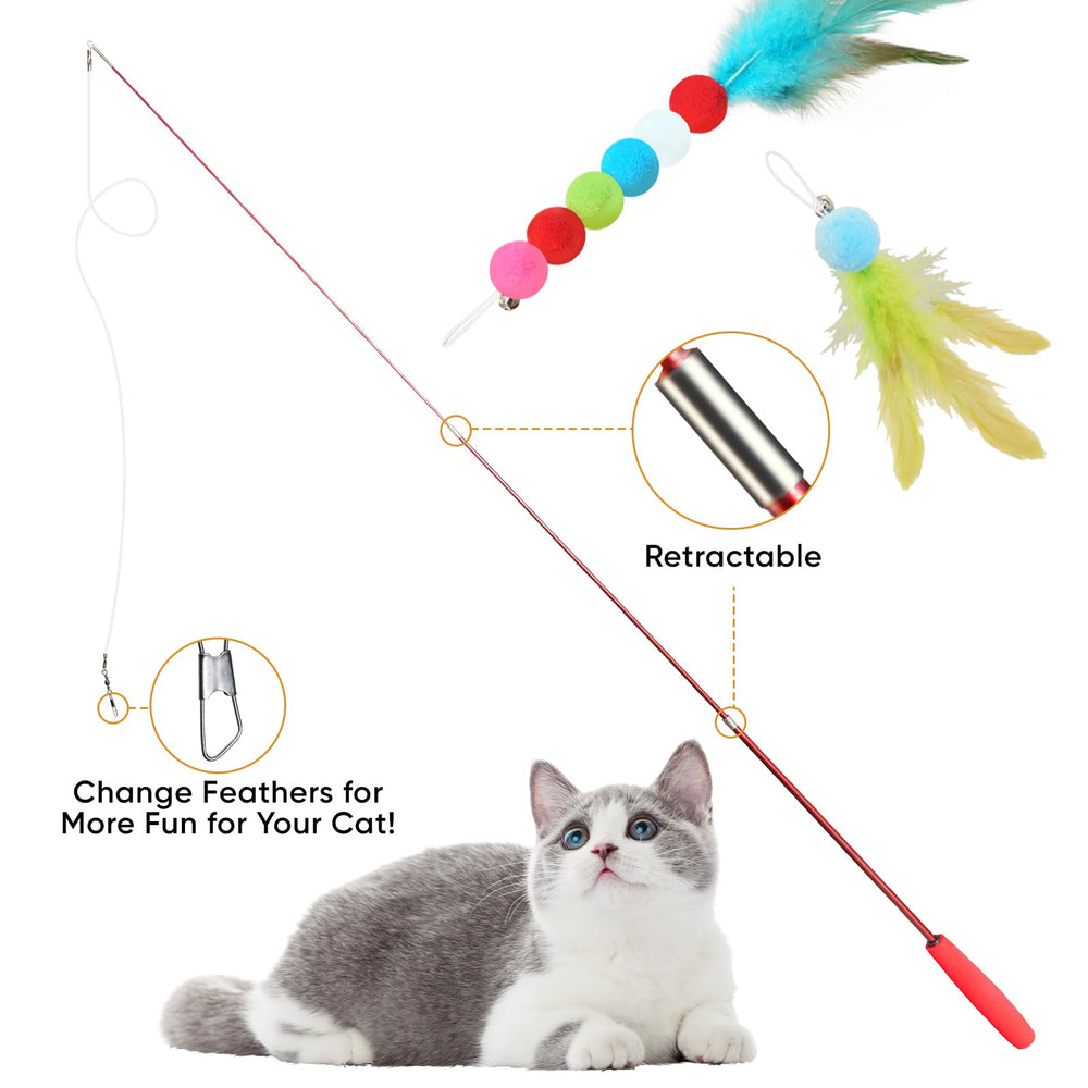 YULOYI feather toy on wand encourages fluttering bursts and curiosity.