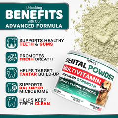 YUMA'S Advanced Dog Dental Powder shown on food for simple daily care