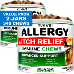 YUMA'S Dog Allergy Chews pack front shows two-pack convenience for itch relief
