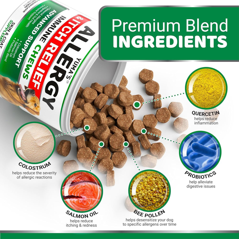 YUMA'S Dog Allergy Chews texture preview shows soft chews dogs can enjoy daily