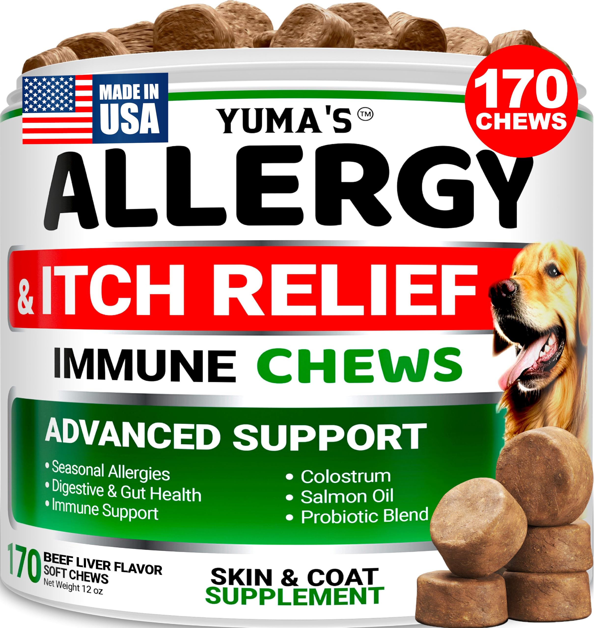 YUMA'S Dog Allergy Relief Chews package front signals easy access to anti-itch support for pets