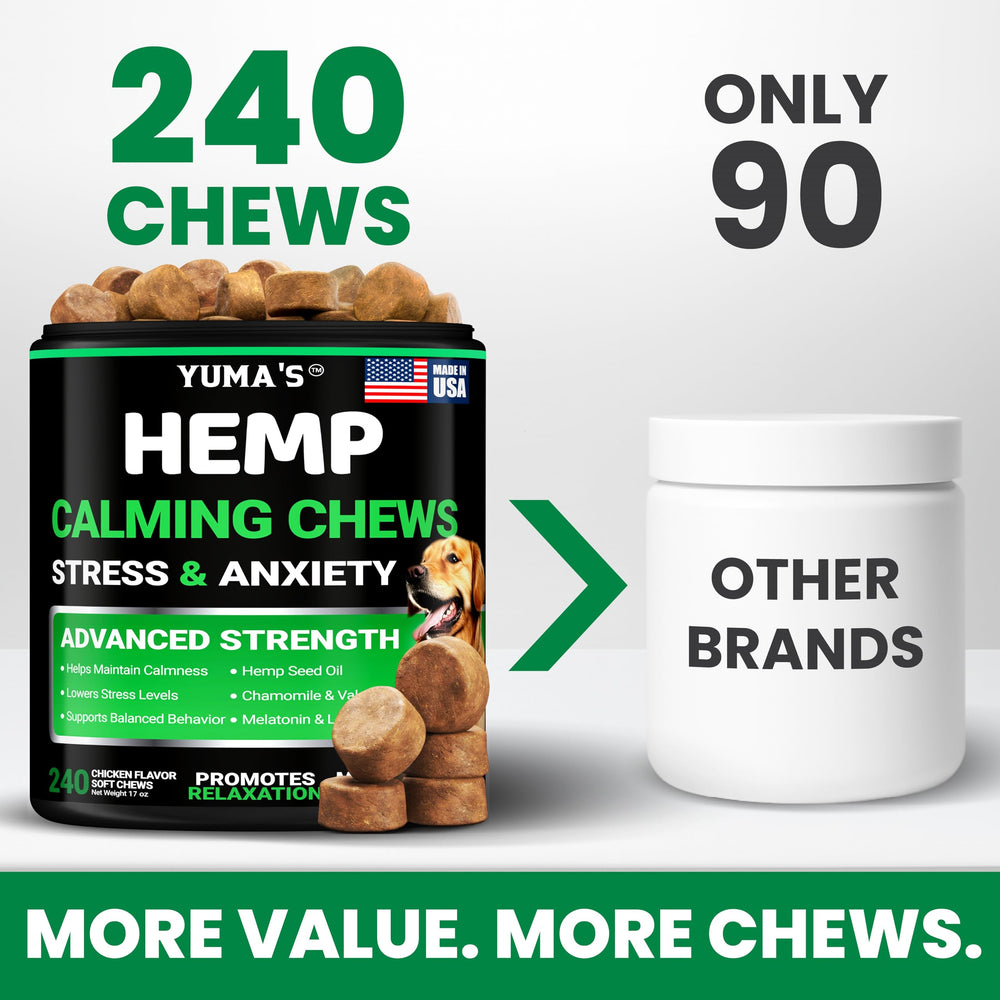 YUMA'S dog calming chews treats on counter convenient anxiety relief for daily use
