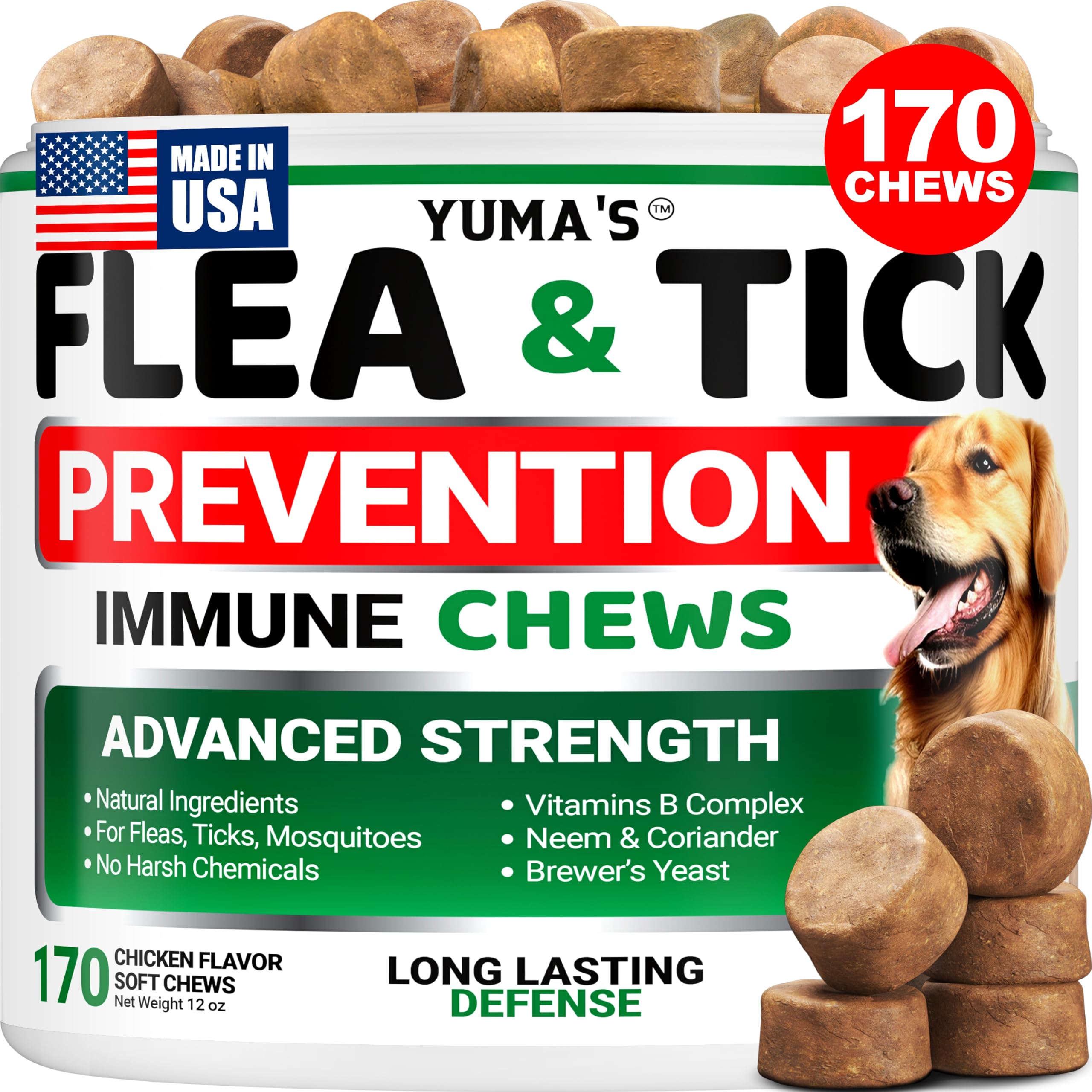 YUMA'S dog flea tick chewables packaging signals safe daily protection for pets