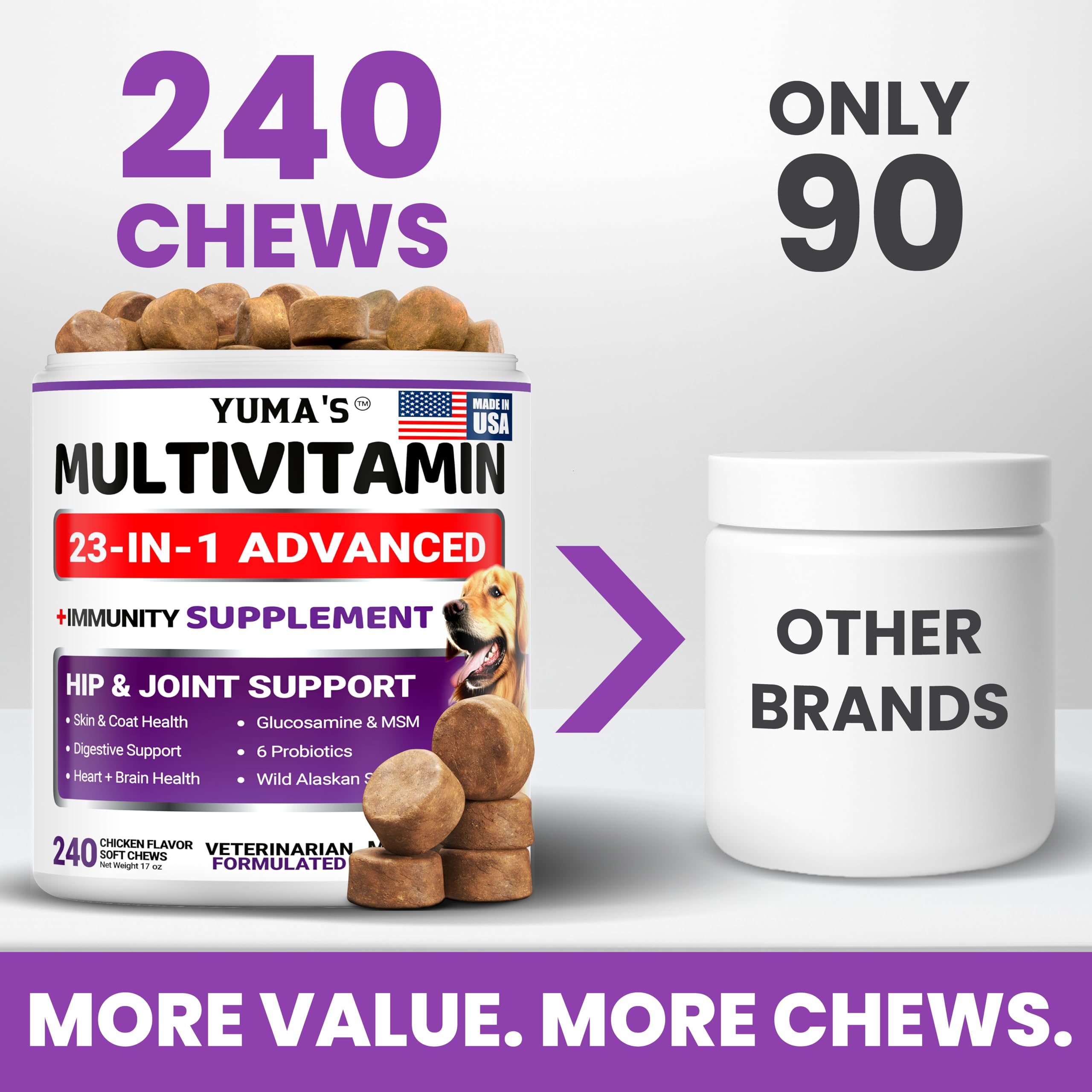 YUMA'S Dog Multivitamin chews closeup shows palatable texture for easy feeding
