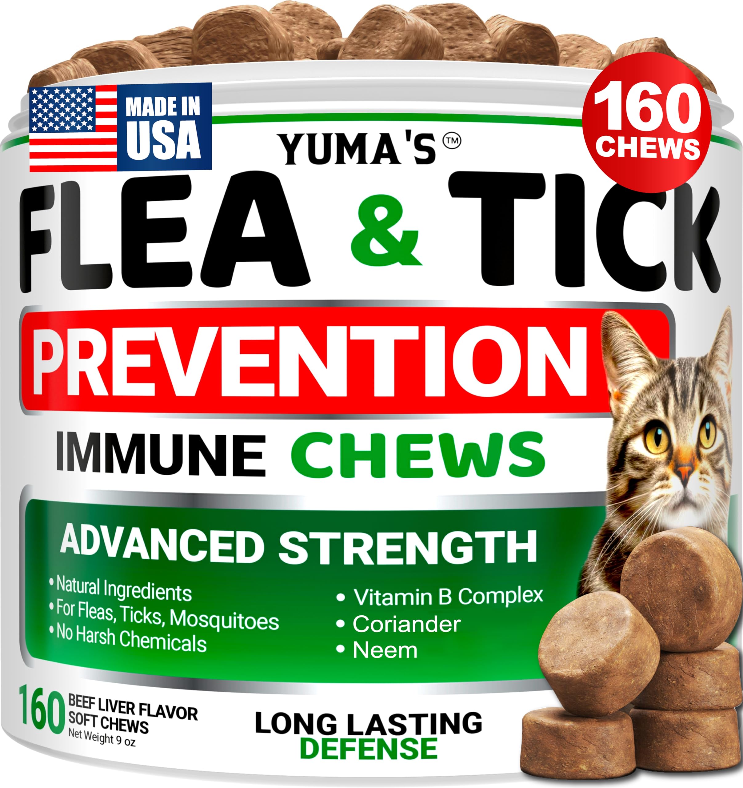 YUMA'S flea prevention cats packaging front showing USA-made formula for reliable protection