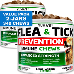 Yumas flea-tick chews pack shot; two-pack for daily pest defense.