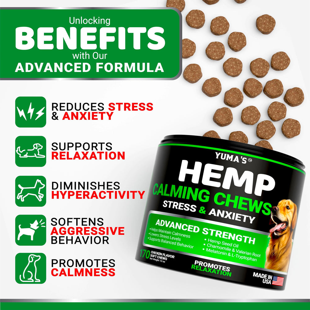 YUMA'S calming chews packaging front signaling vet-formulated relief