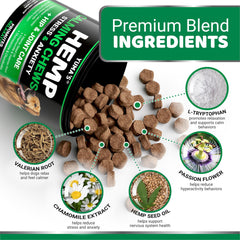 YUMA'S Hemp Calming Chews dog with chew showing easy administration.