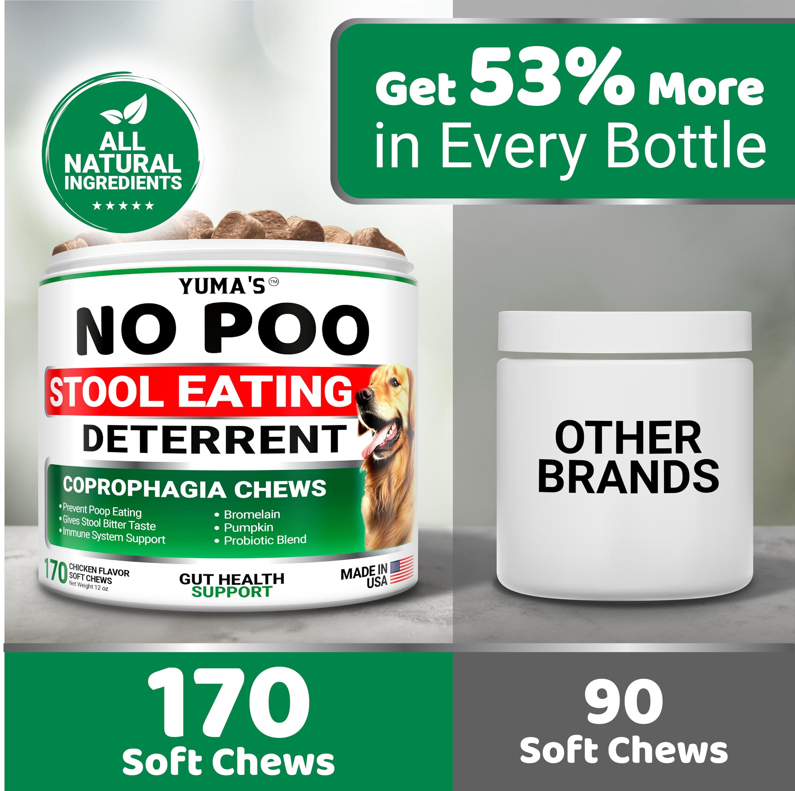 YUMA'S No Poo Chews vet-formulated blend image indicating premium natural ingredients.