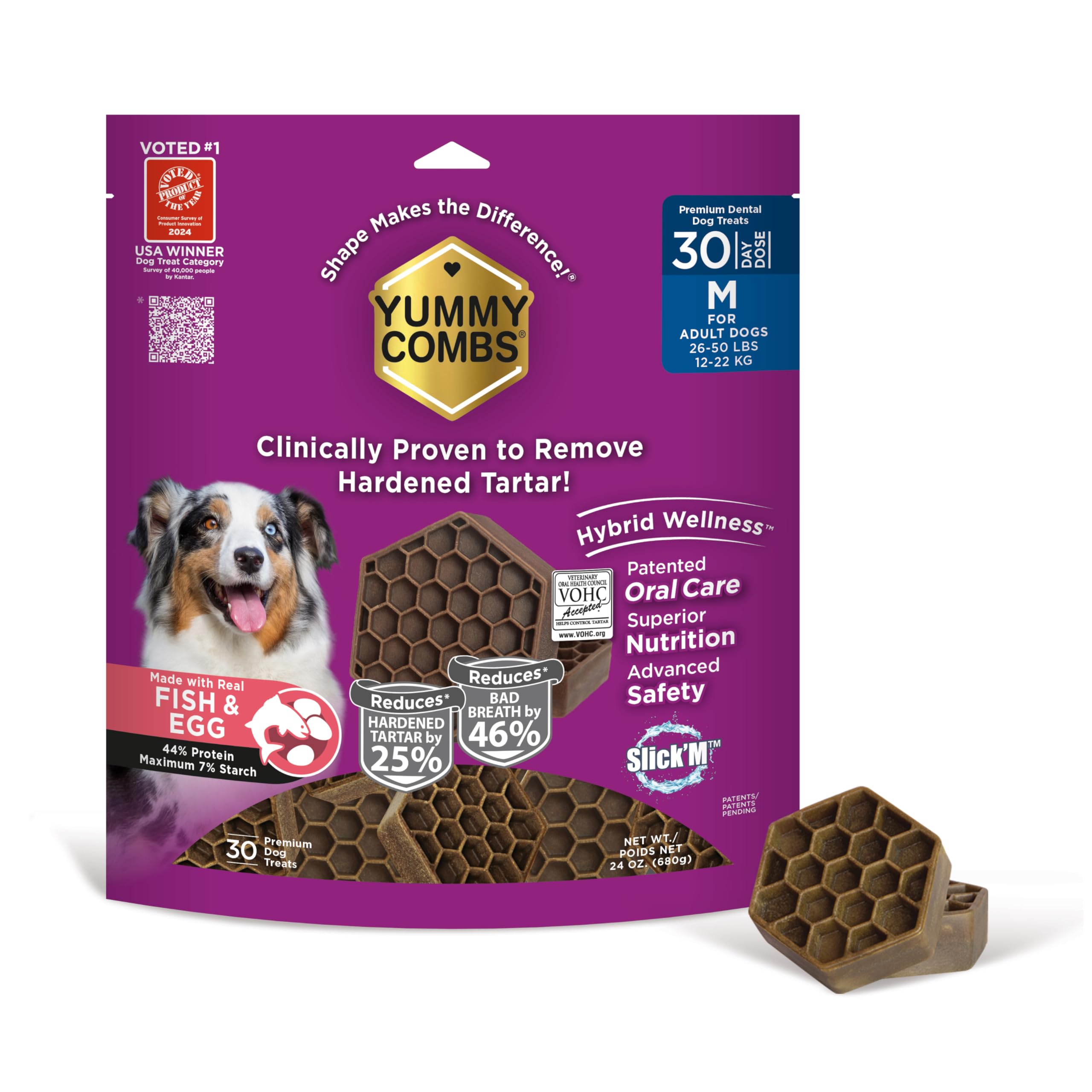 Yummy Combs dog treats pack shot for daily dental routine