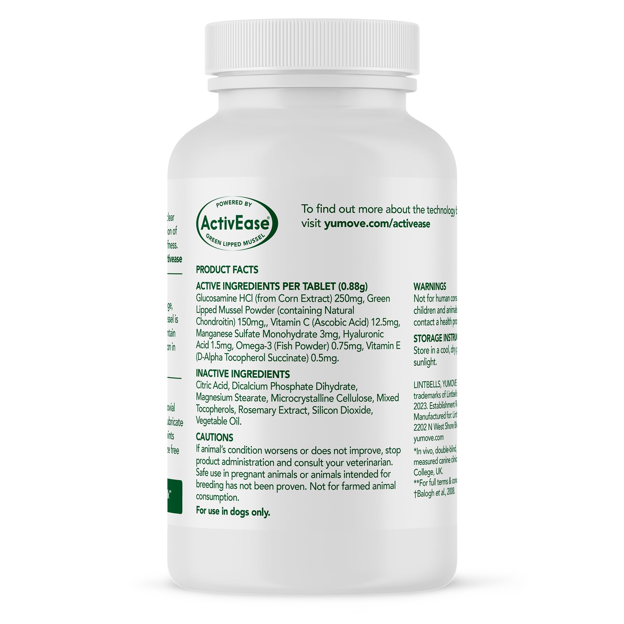 YuMOVE advanced-strength chews package highlights higher ActivEase content for more robust joint support.