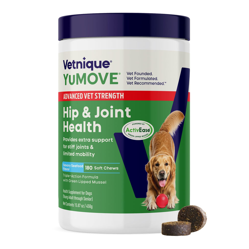 YuMOVE hip-joint soft-chews bottle for dogs supporting mobility.