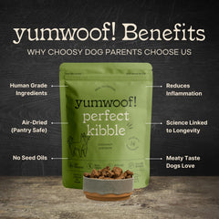 Yumwoof Perfect Kibble crunchy bites demonstrating texture for picky eaters.