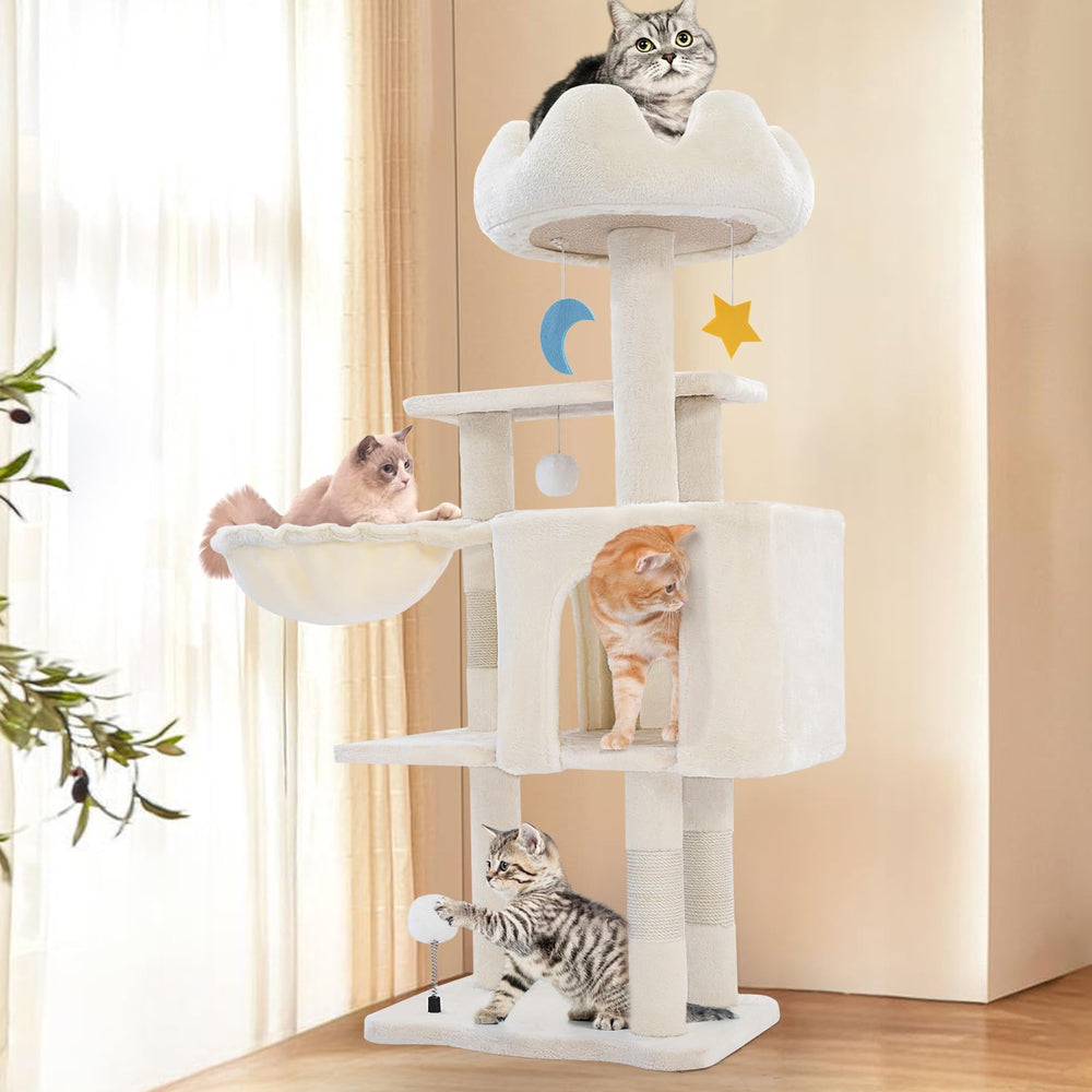 Yungaspy cat tree tower with easy-assembly kit simplifies setup in minutes.