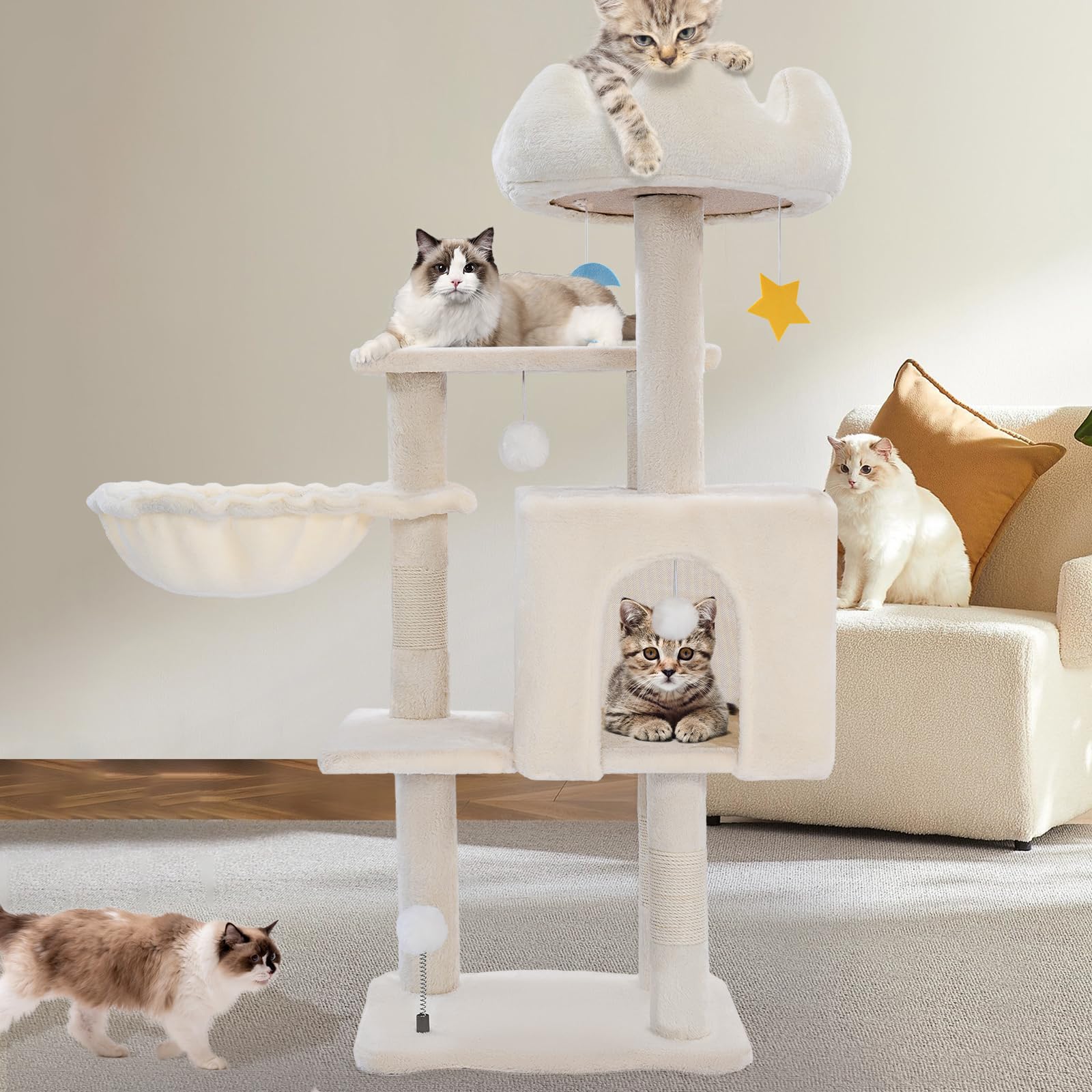 Yungaspy cat tree tower for indoor cats offers multi-use play and rest.