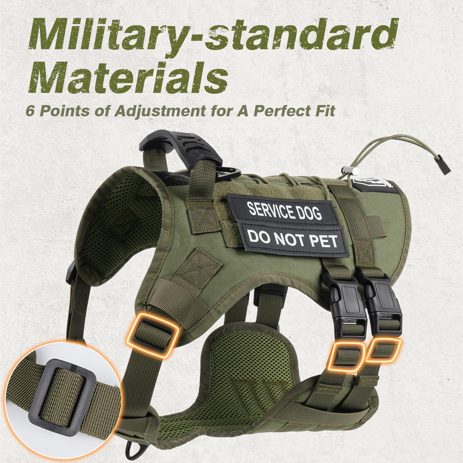 Yungaspy green harness detail, double-layer nylon and breathable mesh.