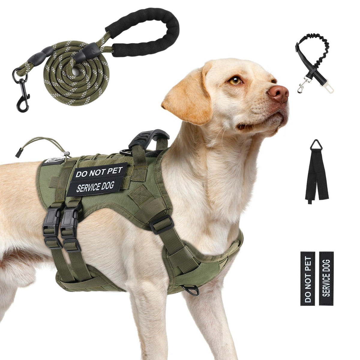 Yungaspy No Pull Tactical Dog Harness in green, front view for secure everyday walks.