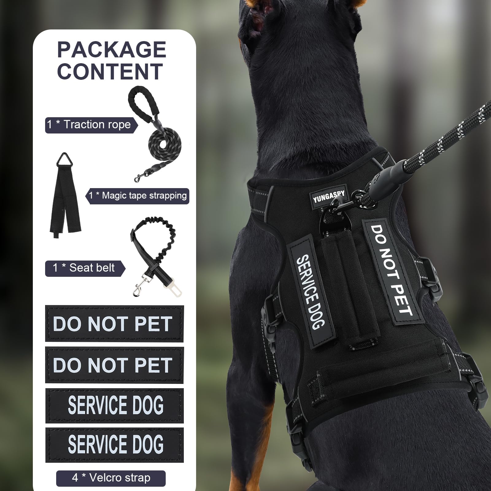 Yungaspy service dog harness set with leash and patches for easy identification
