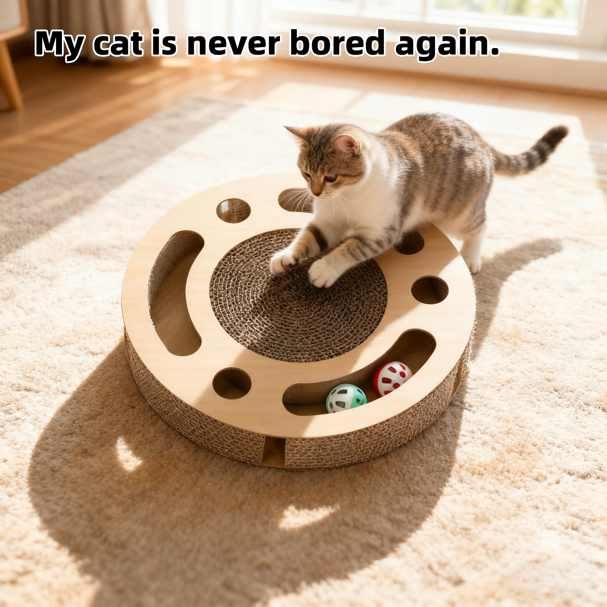 YUNIQUE bell ball within track provides tactile sounds for playful, solo cat engagement.