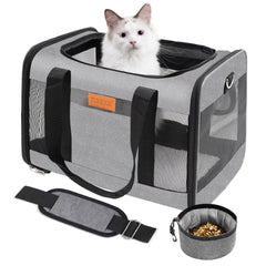 YUNIQUE soft-sided pet carrier grey exterior with roomy interior for small pets.