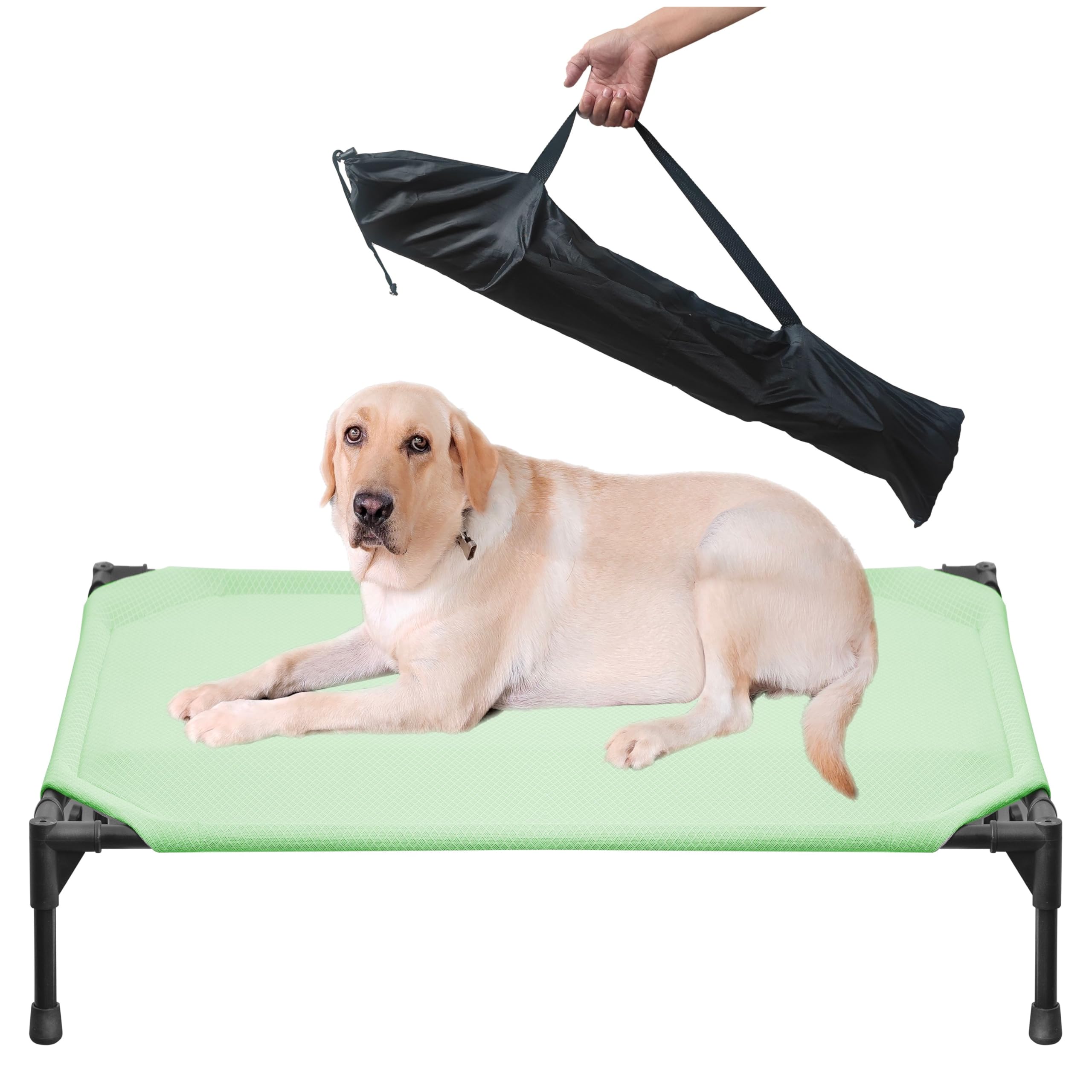 YUNKINGDOM soft-mesh elevated pet bed in green for outdoor comfort and cooling