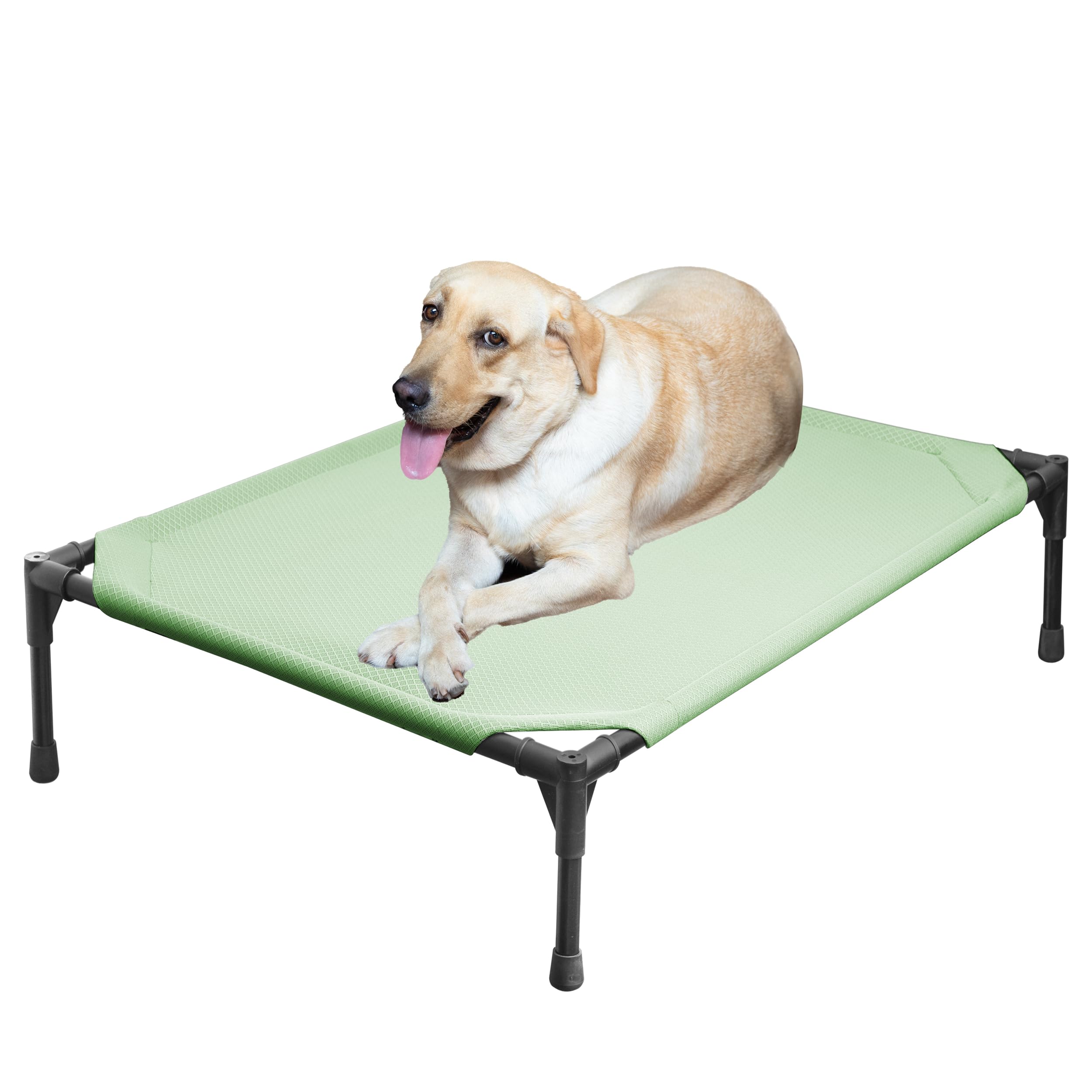 YUNKINGDOM soft mesh elevated pet bed water-resistant shell shown outdoors for weather-ready use.