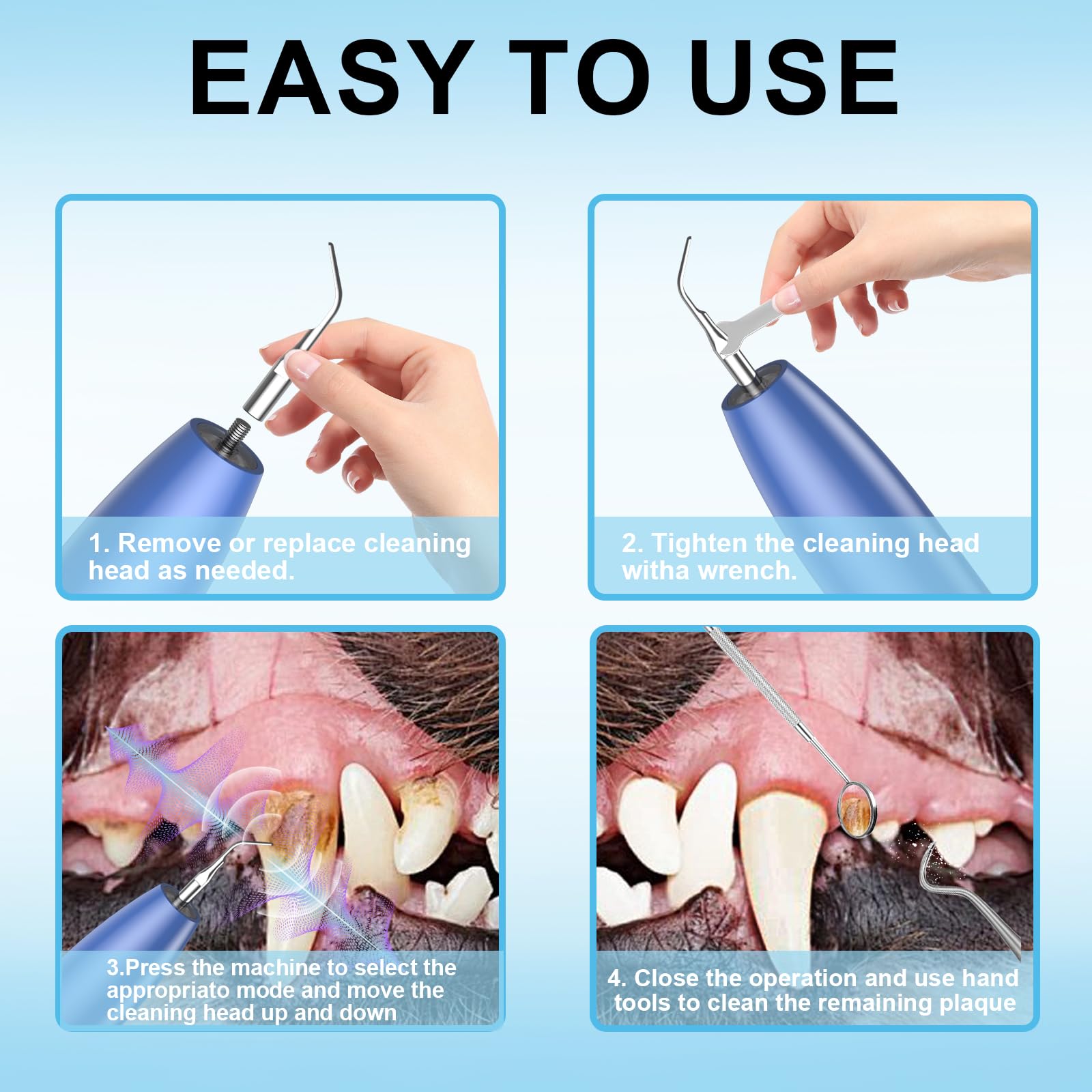 YunLuna dog teeth cleaner in use with a calm smiling dog