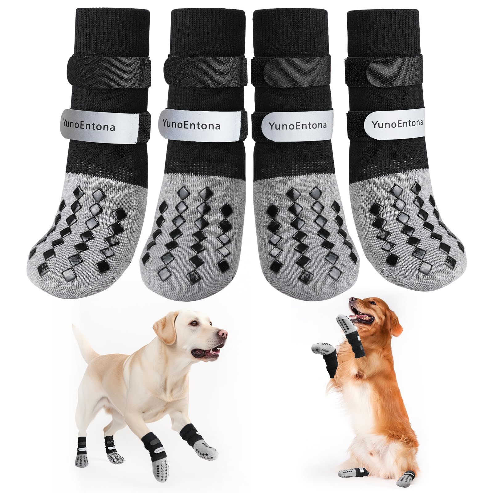 YunoEntona non-slip dog sock on paw with secure indoor fit.