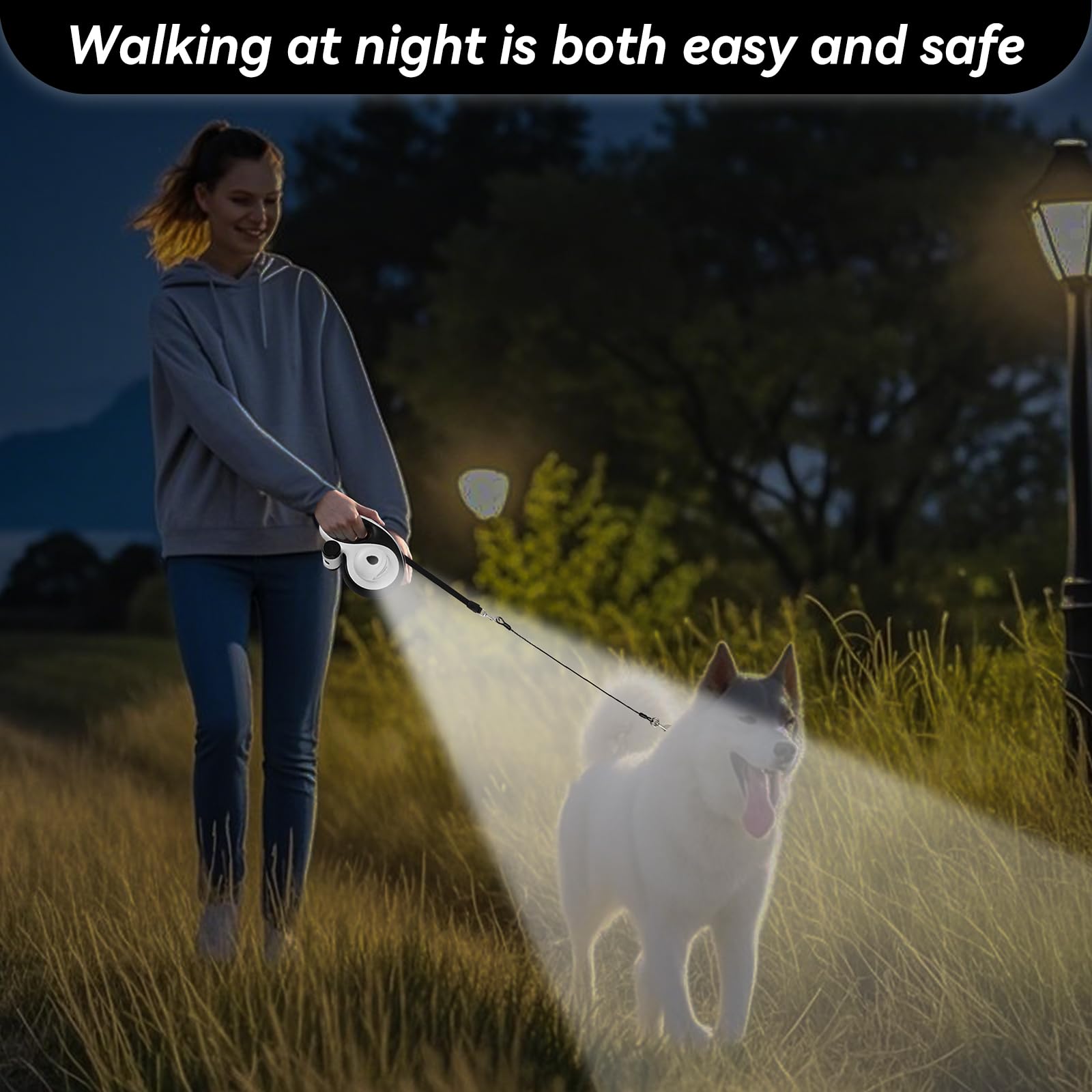YunoEntona one-hand control leash shows easy pause and lock during walks