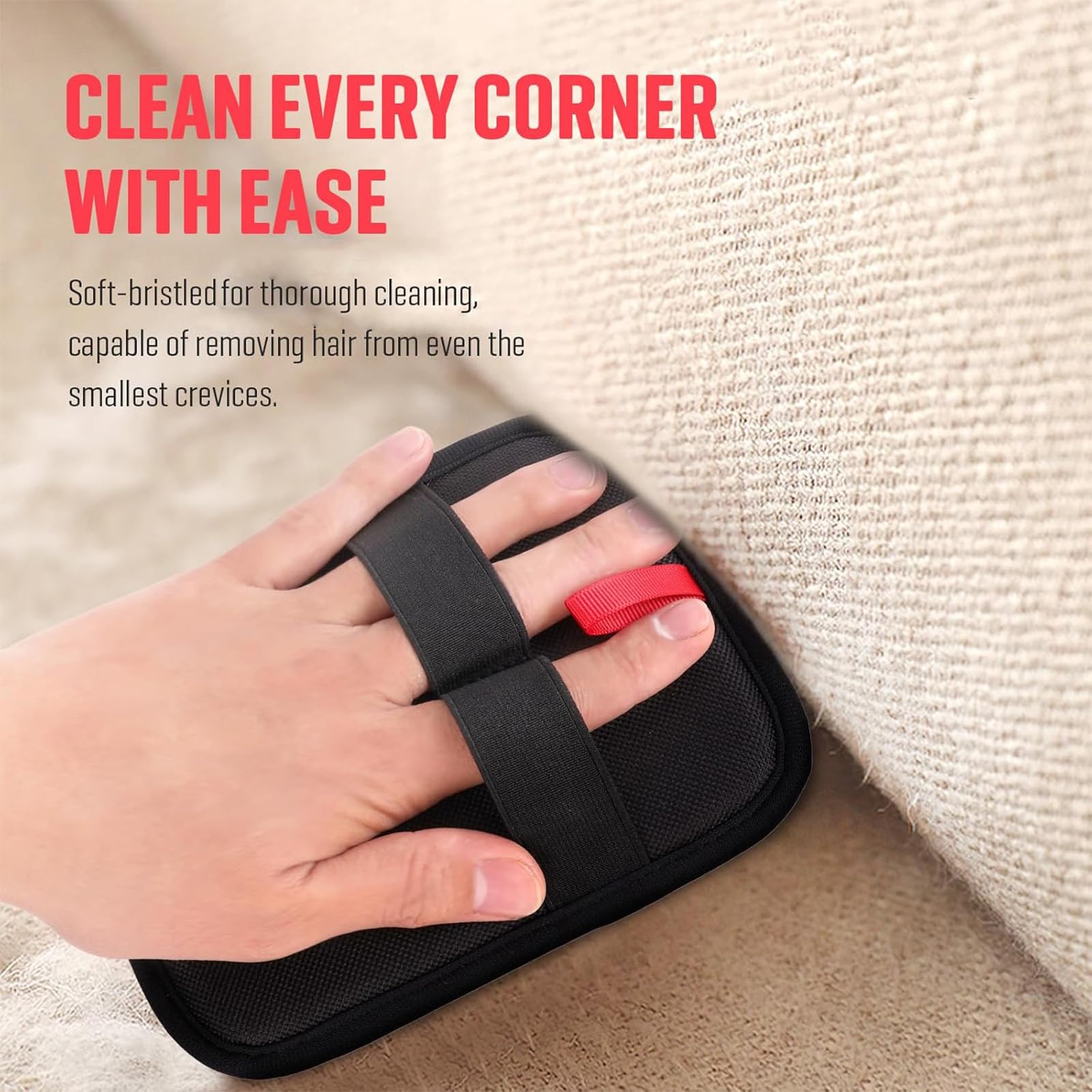 Yunrun grooming glove on couch surface capturing fur for easy furniture cleanup