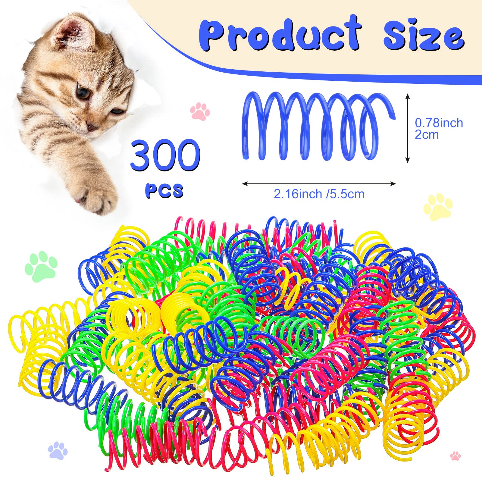 Yunsailing cat-spring-toy-color-variety-yellow-green-pink-blue vivid colors entice energetic kittens.