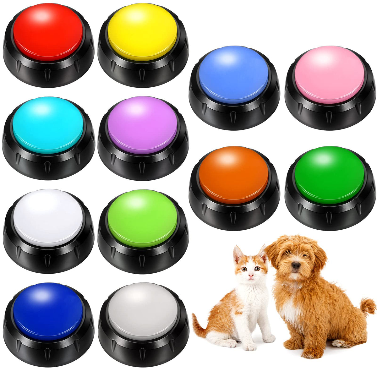 Yunsailing dog buttons 12-pack set in vibrant colors for clear command labeling.