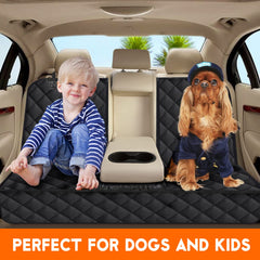Yuntec dog seat cover with nonslip backing keeps back seat secure and clean.