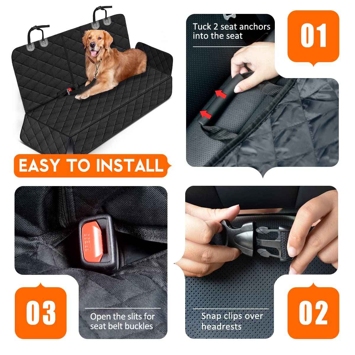 Yuntec dog seat cover includes two seat belts for safer rear-seat trips.
