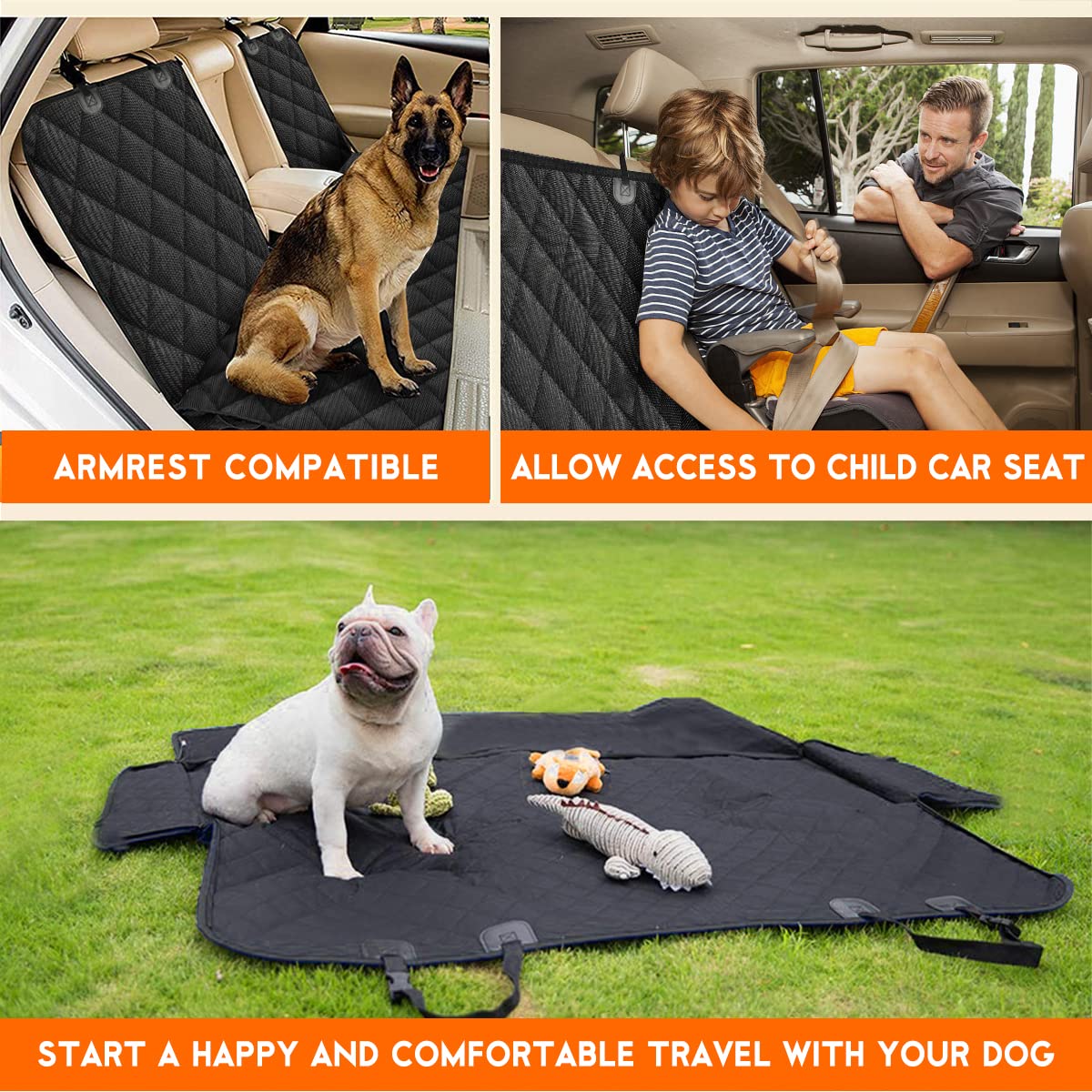 Yuntec dog seat cover fits universal 53x47 inches for most vehicles.