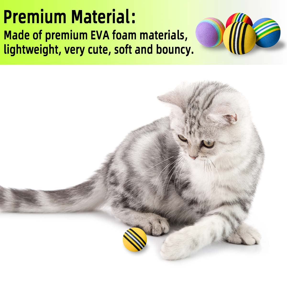 Yuntop foam cat ball highlighting lightweight, durable design.