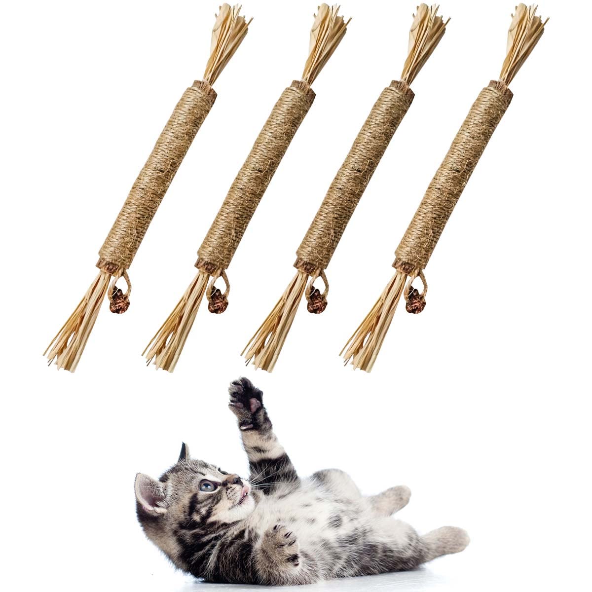 Yuntop silvervine sticks four-pack for cats, safe chew toy for boredom relief