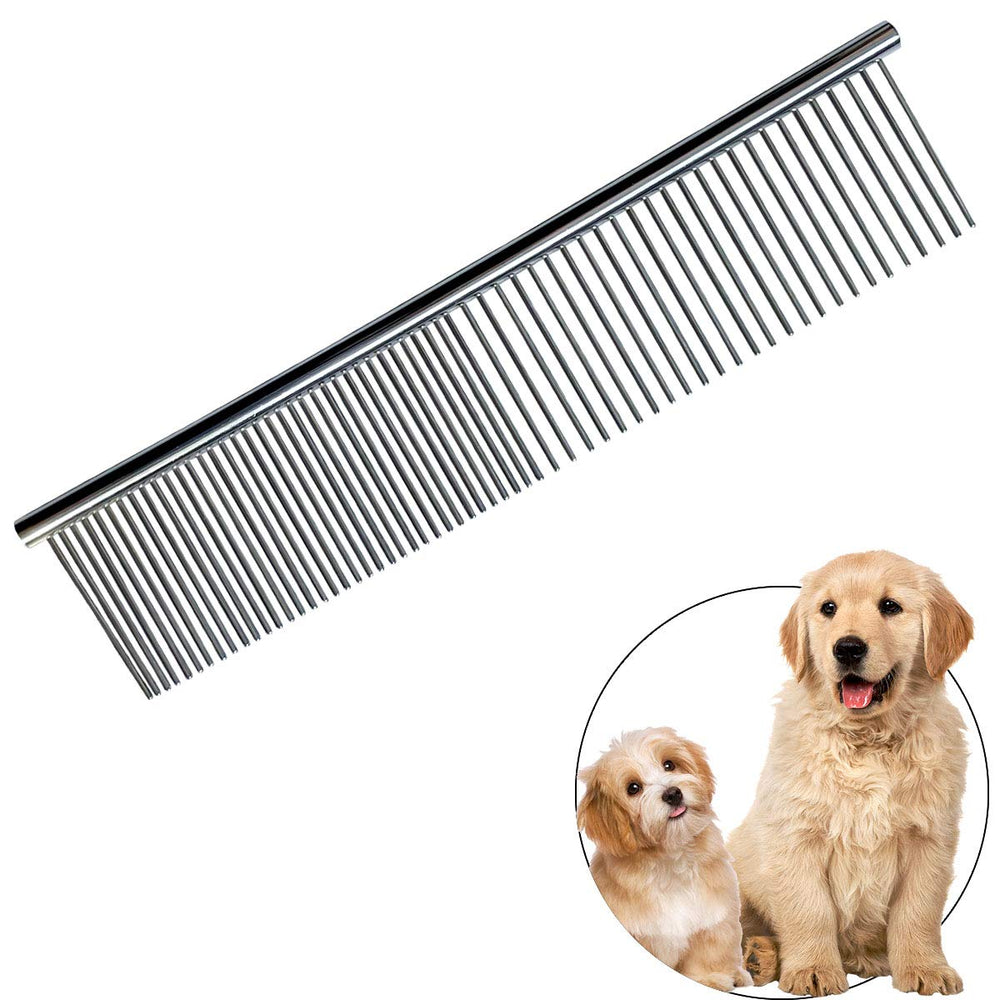Yuntop stainless steel grooming comb closeup with rounded ends for gentle pet care