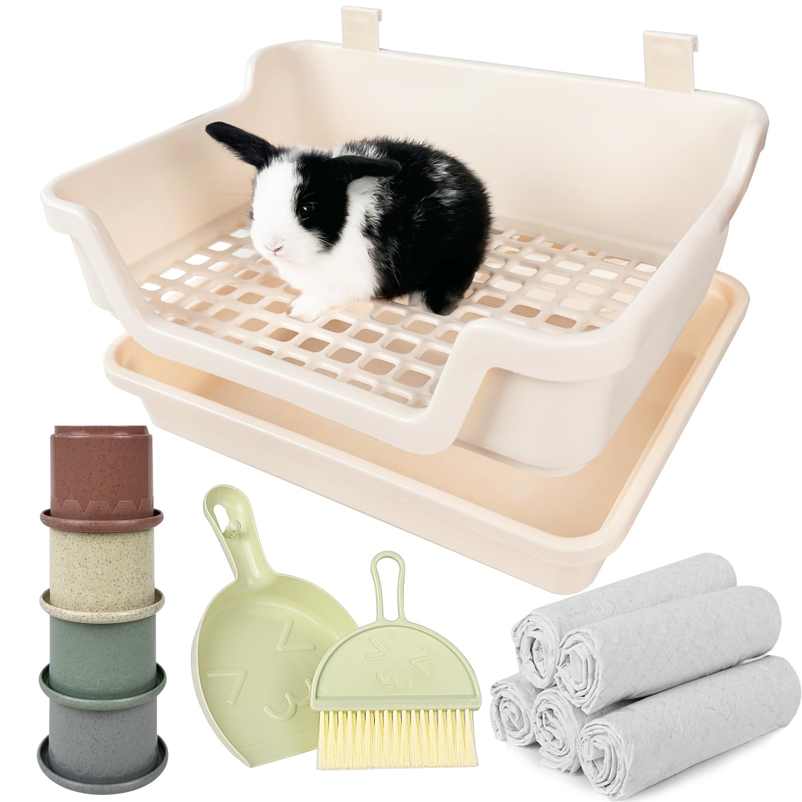 Yuoaes large rabbit litter box assembly showing detachable parts for easy cleaning