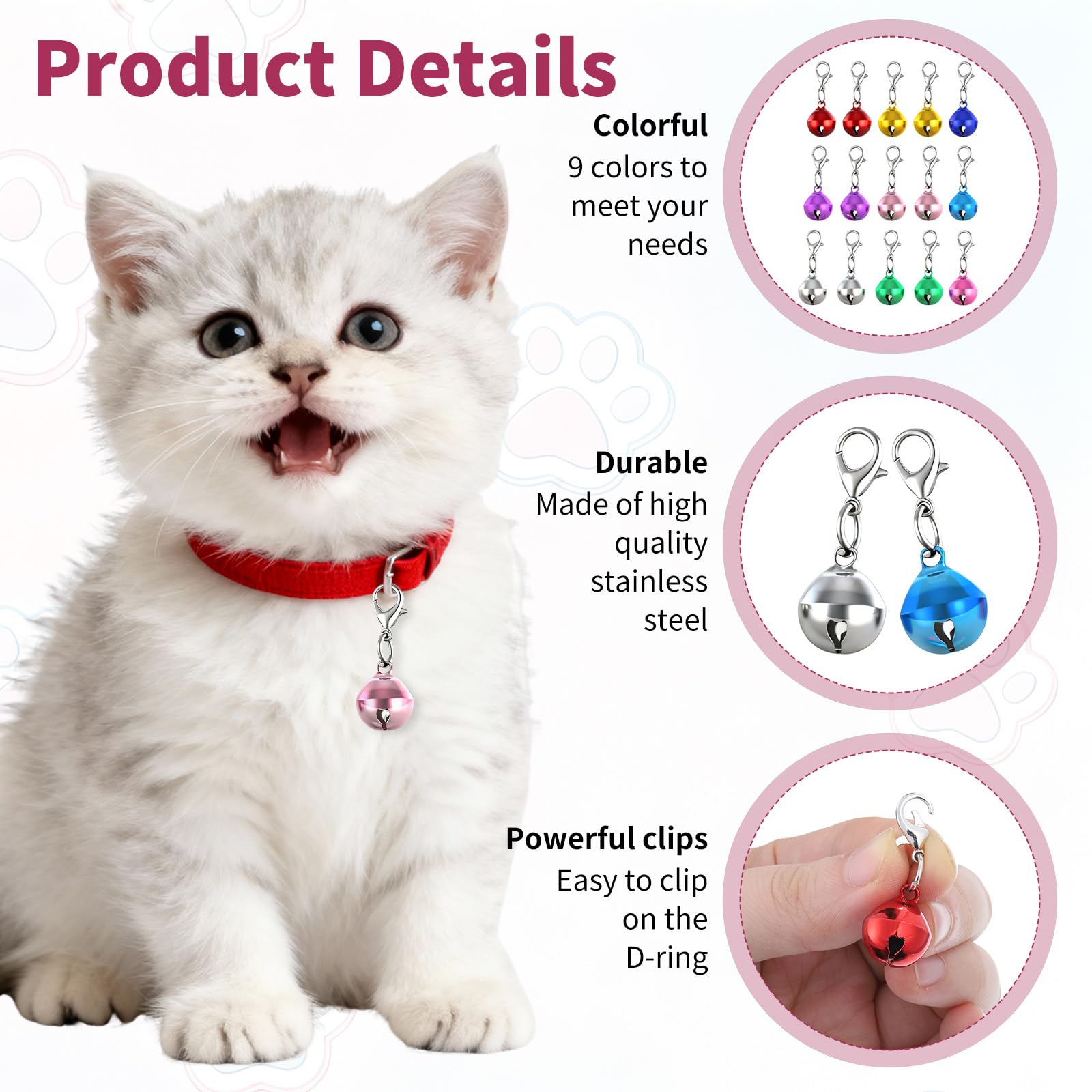 Yuomeaz metal collar bell with clasp keeps pets securely wearing it.