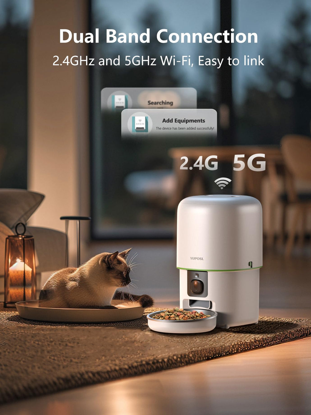 Yuposl automatic cat feeder four-liter capacity keeps food stocked