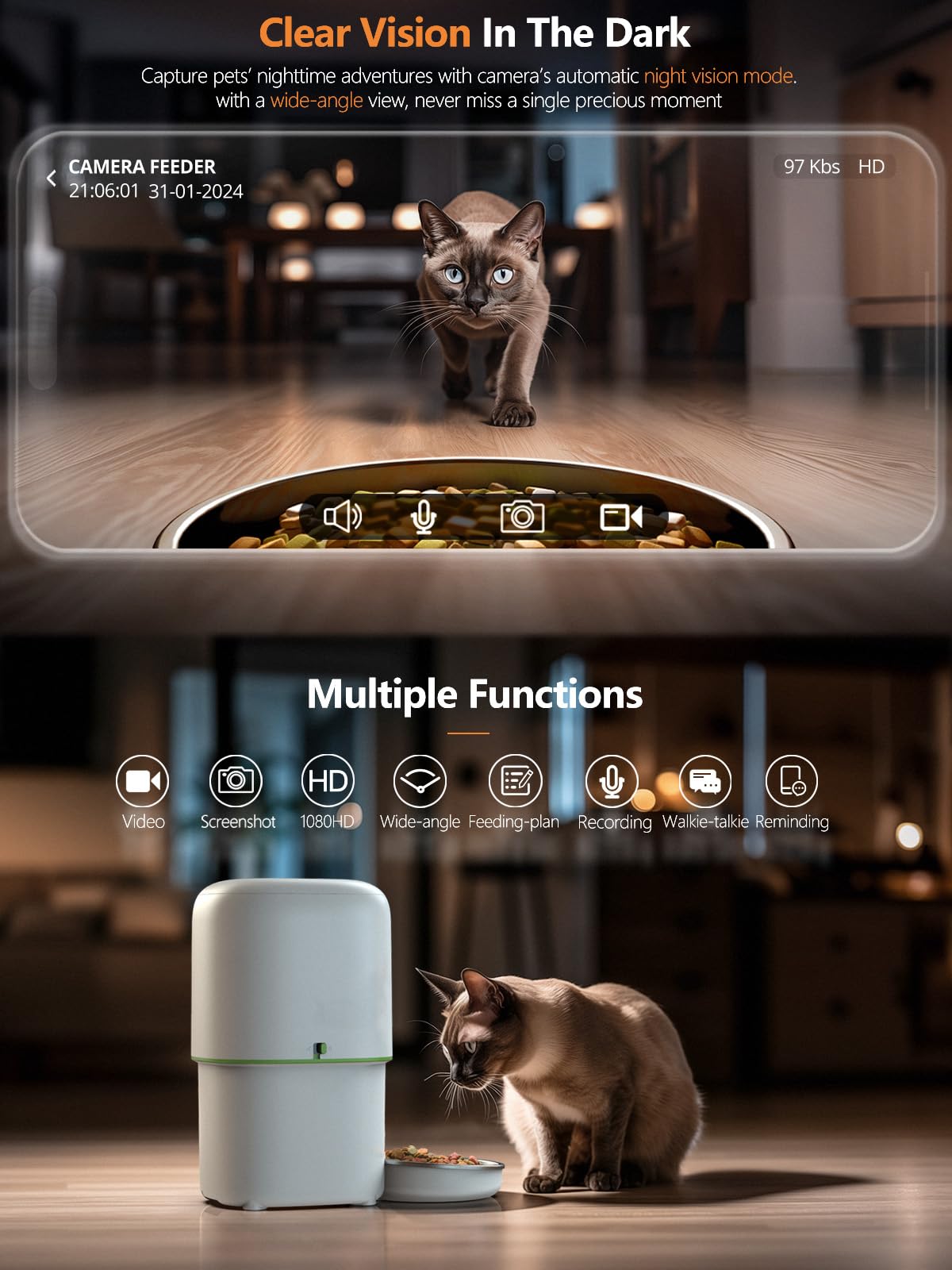 Yuposl automatic cat feeder two-way audio lets you speak to your pet during meals