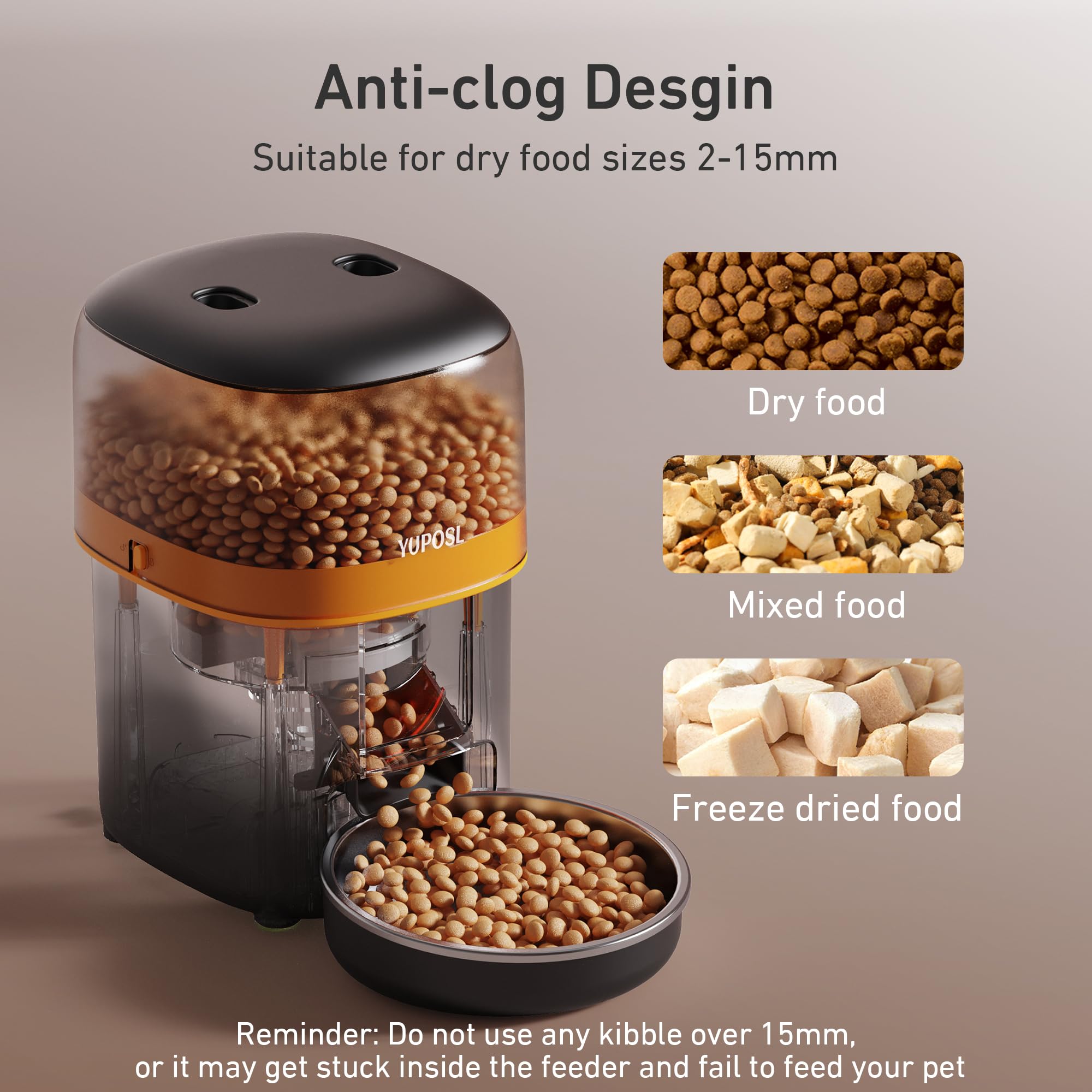 Yuposl Automatic Cat Feeder stainless steel food bowl for hygienic feeding