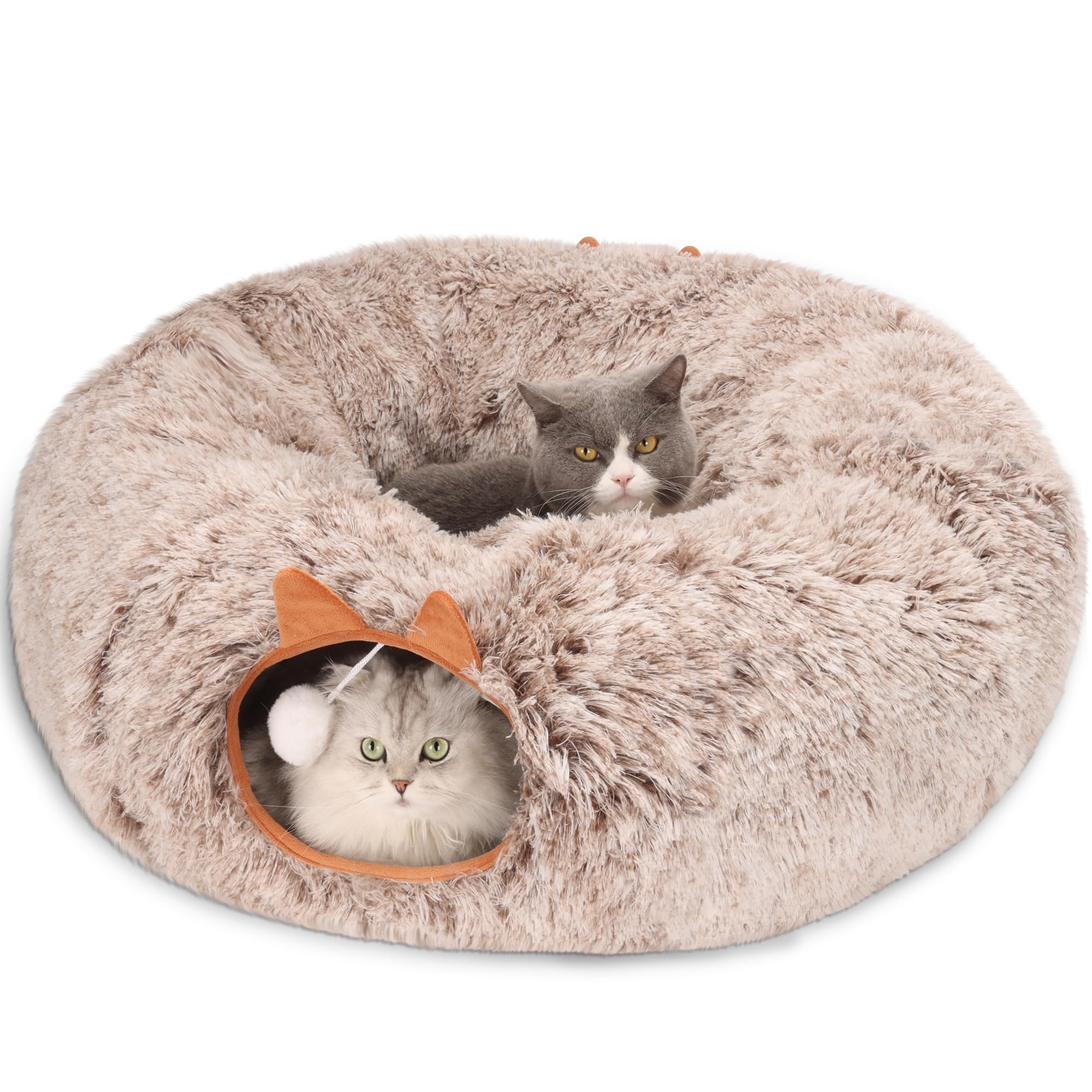YUYAFN cat tunnel bed plush close-up highlights cozy material quality.
